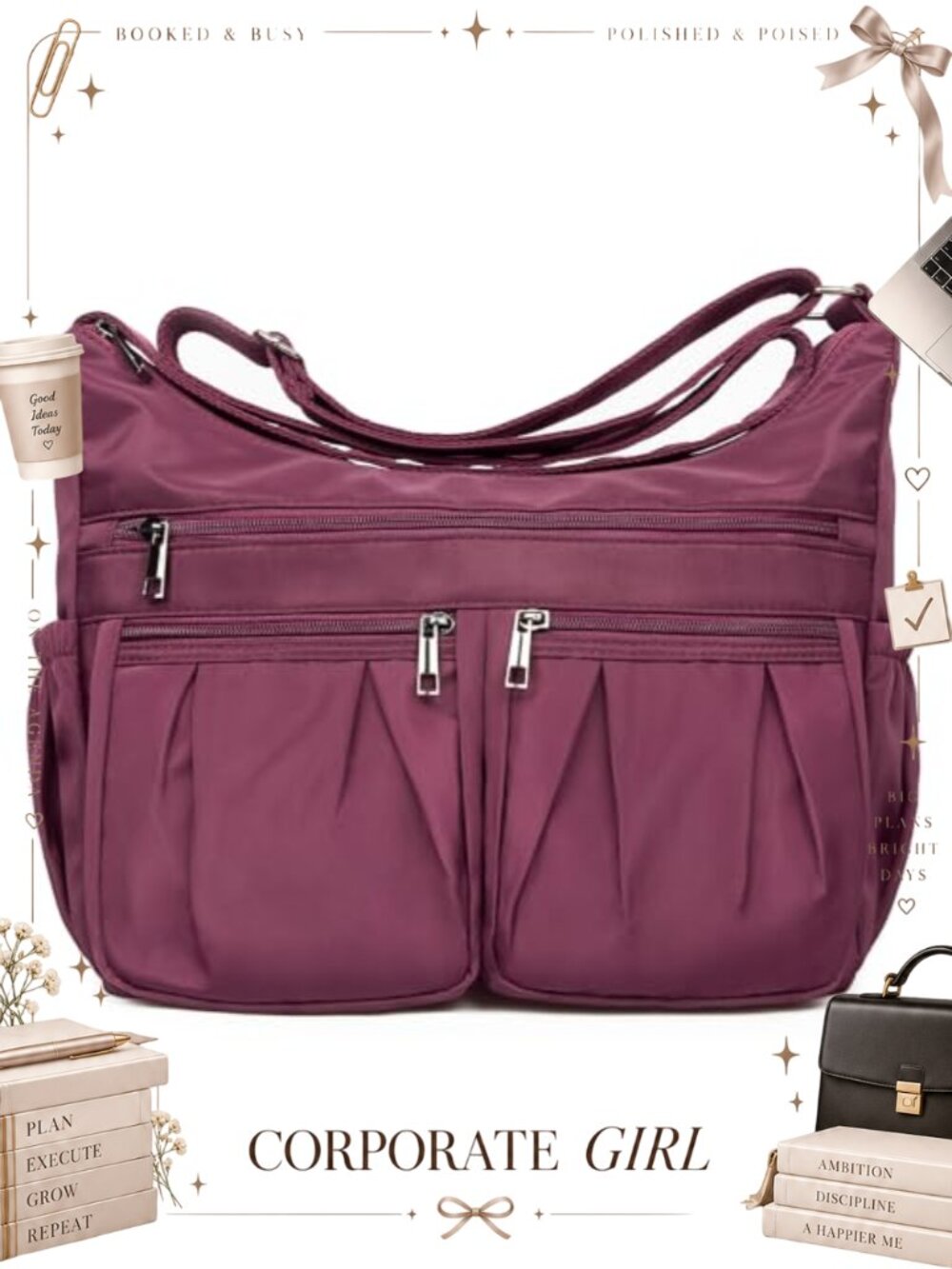 Nylon Crossbody Bag Water Resistant Anti Theft Travel Purse